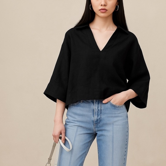 Banana Republic Tops - NWT! Banana Republic Black European Linen Polo - Size XS🗺️